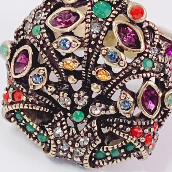 Signed Heidi Daus Multicolor Swarovski Crystal Art Deco Revival Ring Size 6.75 - Picture 4 of 11